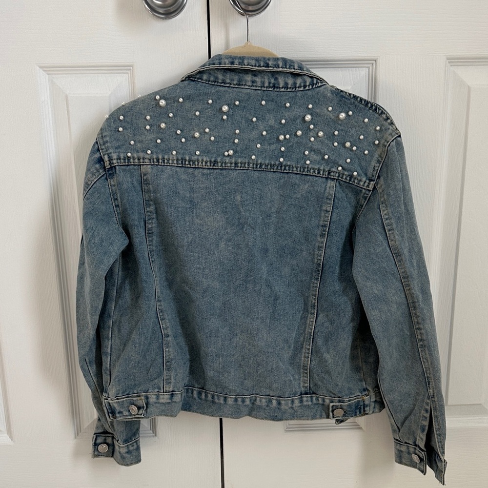 Denim Pearl-Embellished Jacket